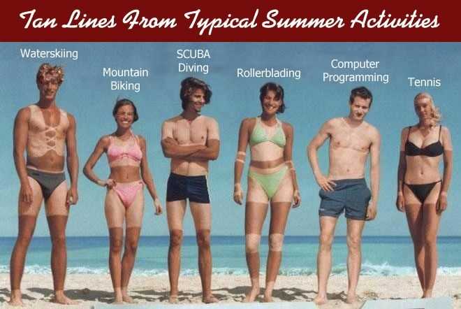 Tan lines from typical summer activities