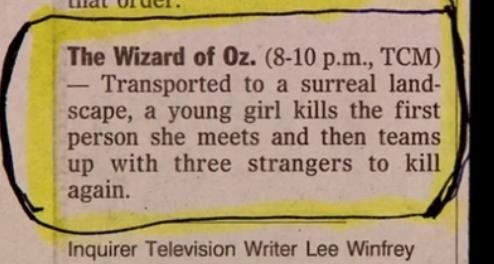 Wizard of Oz TV listing